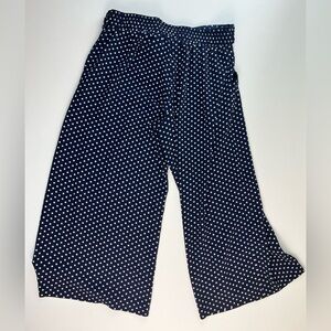 Max Edition Petite Navy Polka Dot Wide Leg Cropped Pants Tie Waist LP [000318]